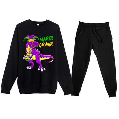 Mardi Grawr Saurus Funny Mardi Gras Party Carnival Costume Gift Premium Crewneck Sweatsuit Set