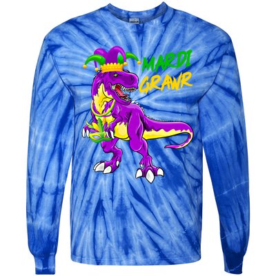 Mardi Grawr Saurus Funny Mardi Gras Party Carnival Costume Gift Tie-Dye Long Sleeve Shirt