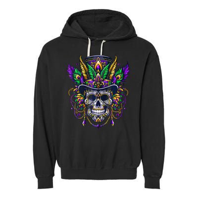 Mardi Gras Skull Top Hat New Orleans Witch Doctor Voodoo Garment-Dyed Fleece Hoodie