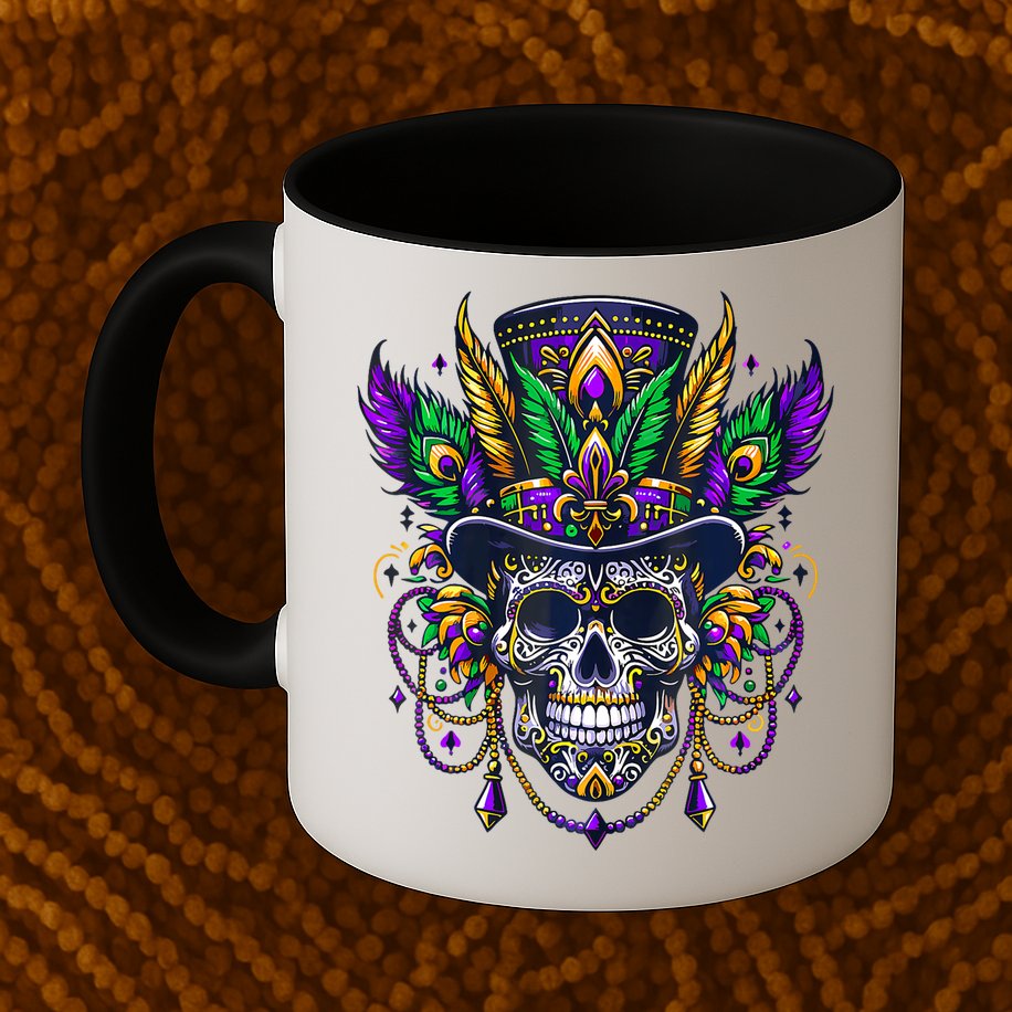 Mardi Gras Skull Top Hat New Orleans Witch Doctor Voodoo Mug
