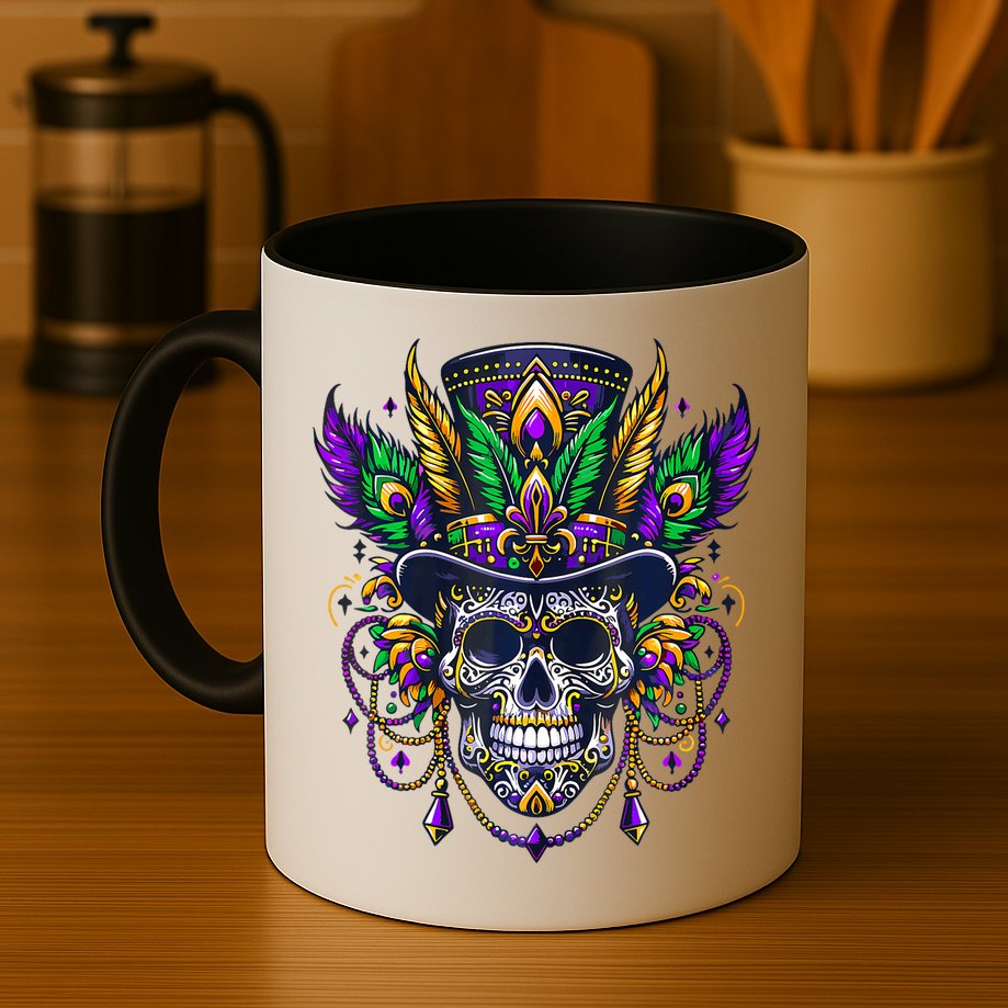 Mardi Gras Skull Top Hat New Orleans Witch Doctor Voodoo Mug