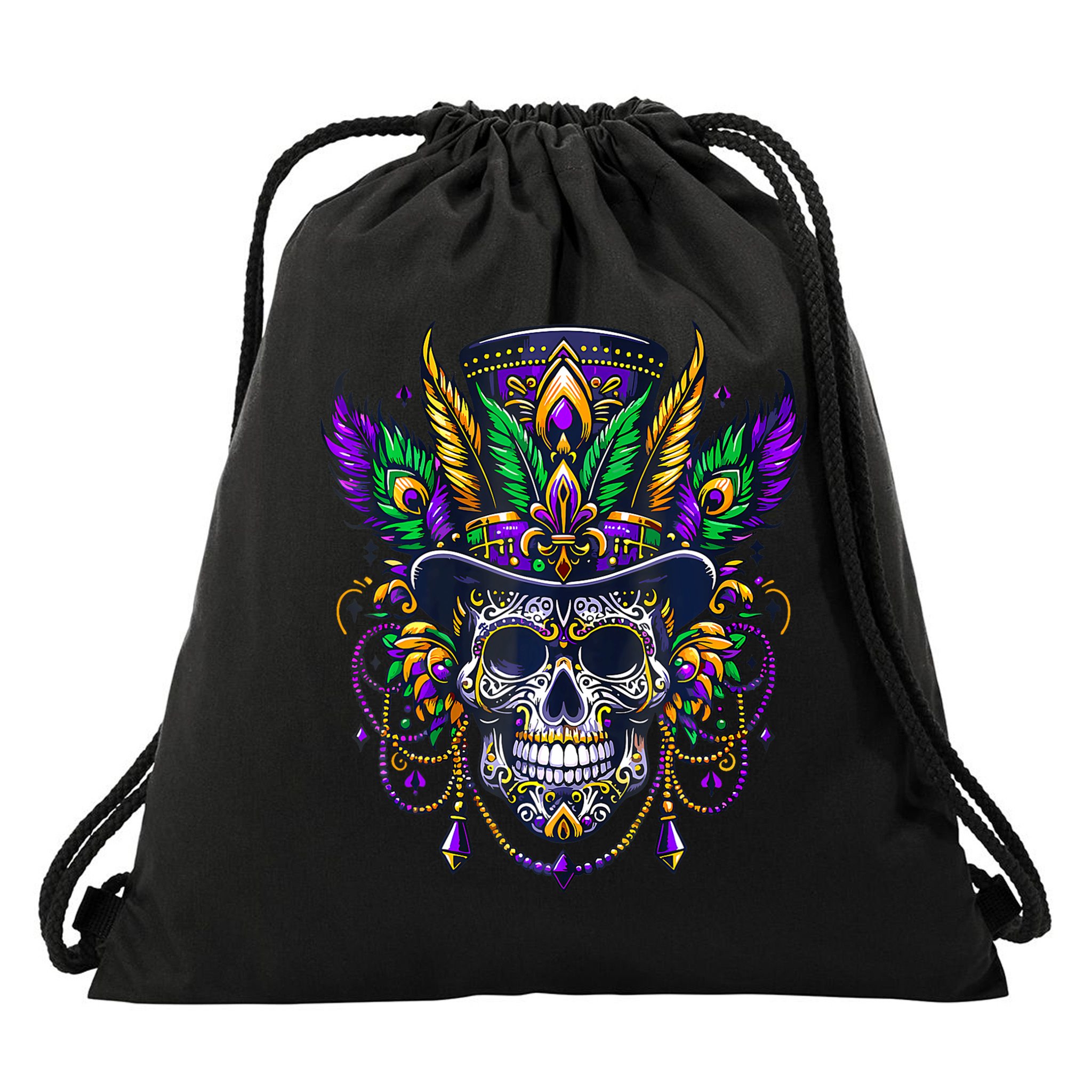 Mardi Gras Skull Top Hat New Orleans Witch Doctor Voodoo Drawstring Bag