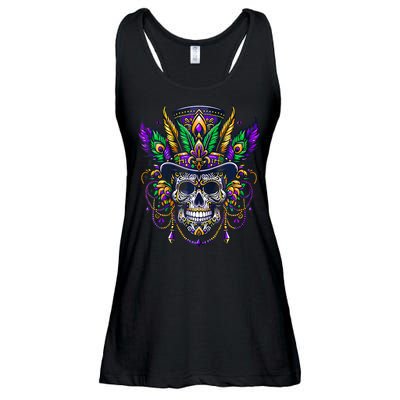 Mardi Gras Skull Top Hat New Orleans Witch Doctor Voodoo Ladies Essential Flowy Tank