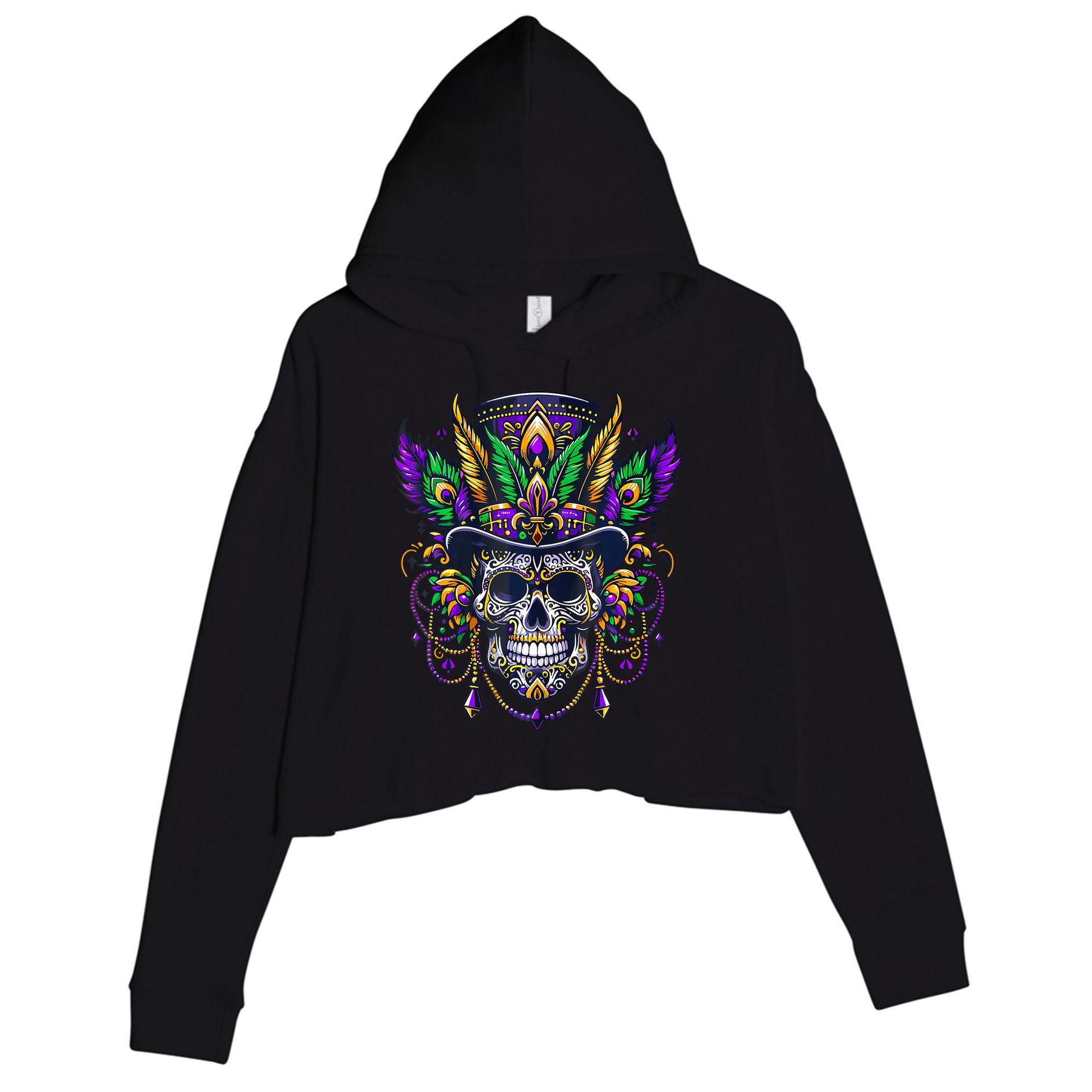Mardi Gras Skull Top Hat New Orleans Witch Doctor Voodoo Crop Fleece Hoodie