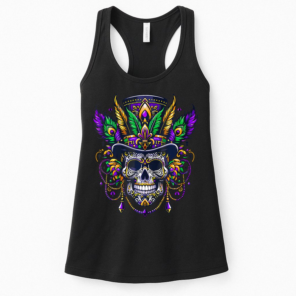 Mardi Gras Skull Top Hat New Orleans Witch Doctor Voodoo Womens Tank Top