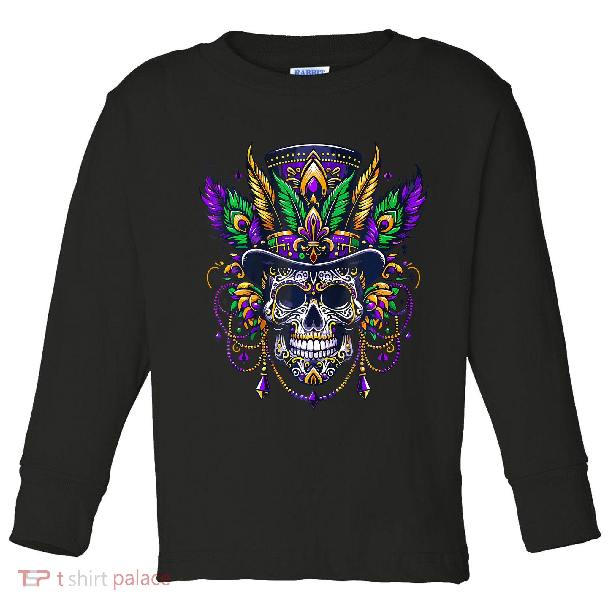 Mardi Gras Skull Top Hat New Orleans Witch Doctor Voodoo Toddler Long Sleeve Shirt