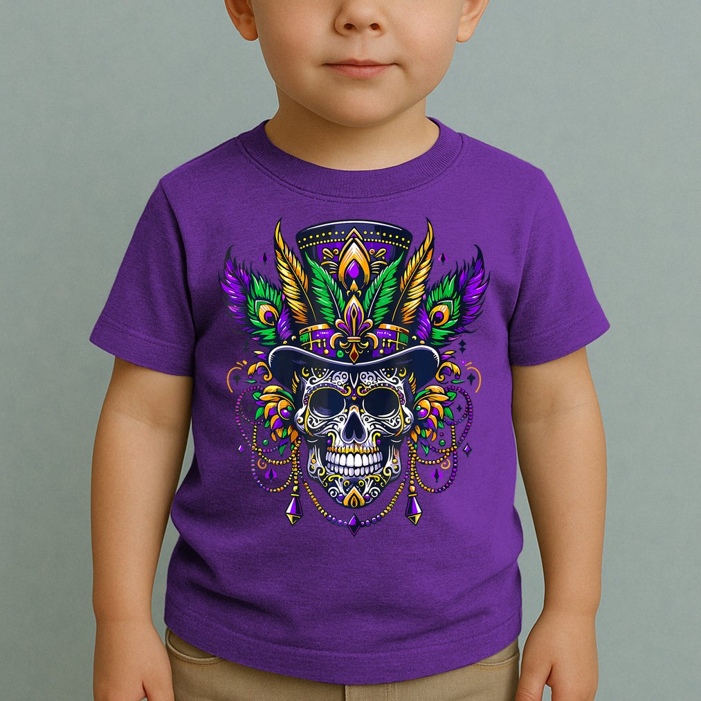 Mardi Gras Skull Top Hat New Orleans Witch Doctor Voodoo Toddler T-Shirt