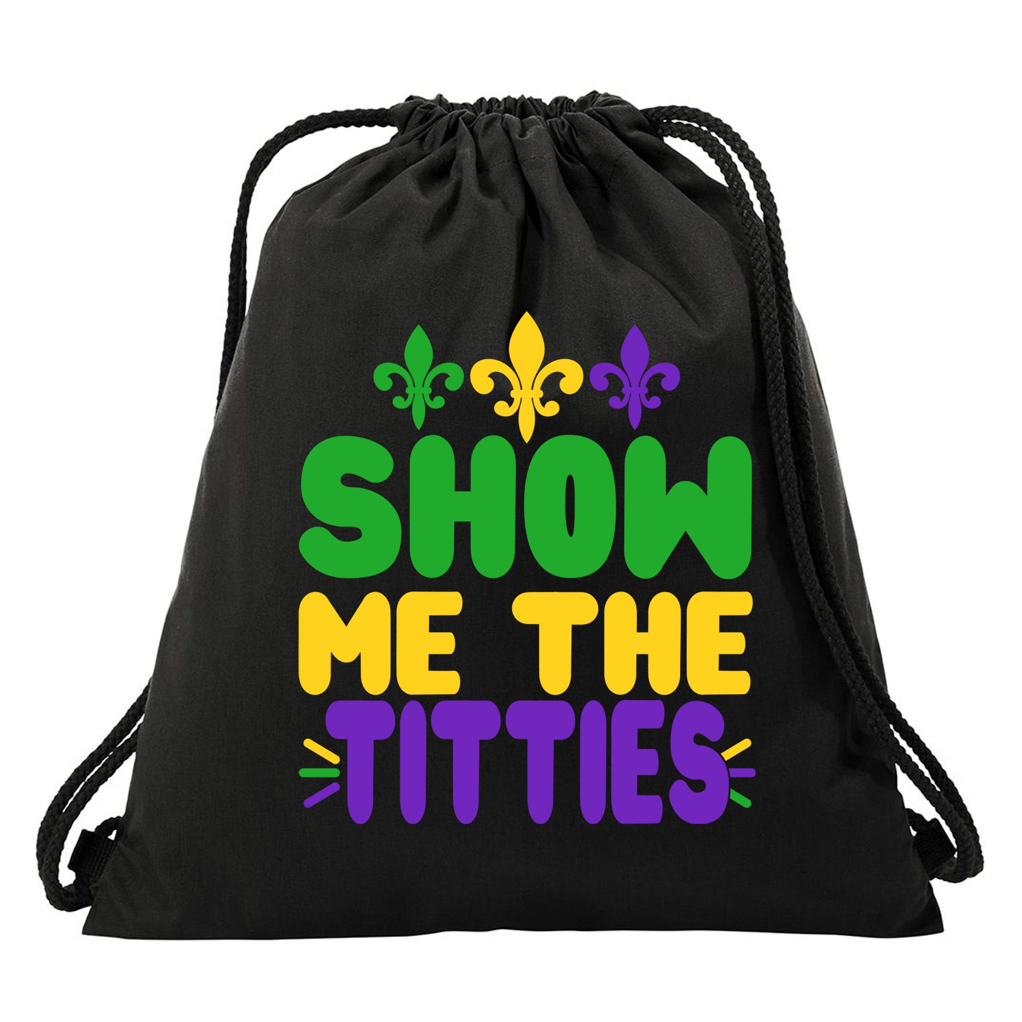 Mardi Gras Show Me The Titties Drawstring Bag