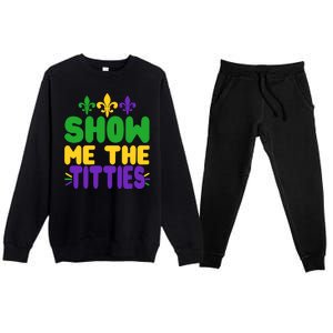 Mardi Gras Show Me The Titties Premium Crewneck Sweatsuit Set