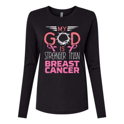 My God Stronger Than Breast Cancer Awareness Christian Women Womens Cotton Relaxed Long Sleeve T-Shirt