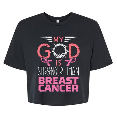 My God Stronger Than Breast Cancer Awareness Christian Women Bella+Canvas Jersey Crop Tee