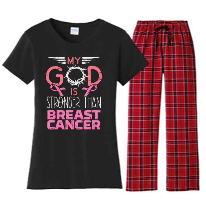 My God Stronger Than Breast Cancer Awareness Christian Women Women's Flannel Pajama Set