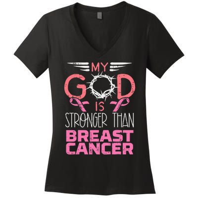 My God Stronger Than Breast Cancer Awareness Christian Women Women's V-Neck T-Shirt