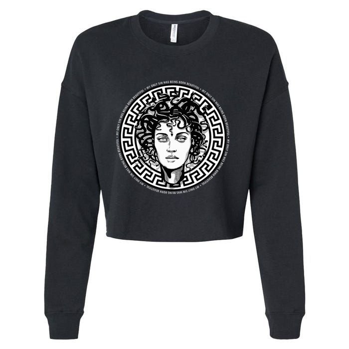 Medusa Gorgon Snake Head Greek Mythology Ancient Myth Cropped Pullover Crew