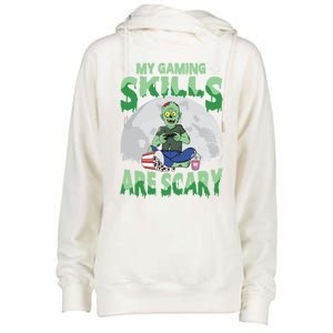 My Gaming Skills Are Scary Zombie Halloween Gaming Gift Womens Funnel Neck Pullover Hood