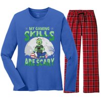 My Gaming Skills Are Scary Zombie Halloween Gaming Gift Women's Long Sleeve Flannel Pajama Set 