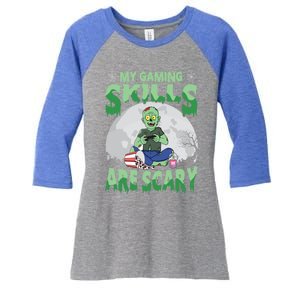 My Gaming Skills Are Scary Zombie Halloween Gaming Gift Women's Tri-Blend 3/4-Sleeve Raglan Shirt