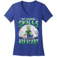 My Gaming Skills Are Scary Zombie Halloween Gaming Gift Women's V-Neck T-Shirt