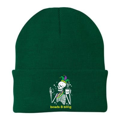 Mardi Gras Skeleton Beads Bling Funny Outfit Women Knit Cap Winter Beanie