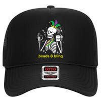 Mardi Gras Skeleton Beads Bling Funny Outfit Women High Crown Mesh Back Trucker Hat