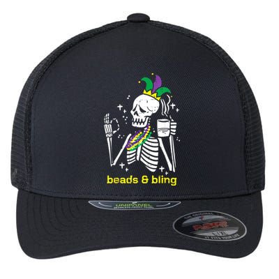 Mardi Gras Skeleton Beads Bling Funny Outfit Women Flexfit Unipanel Trucker Cap