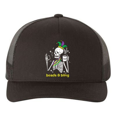 Mardi Gras Skeleton Beads Bling Funny Outfit Women Yupoong Adult 5-Panel Trucker Hat