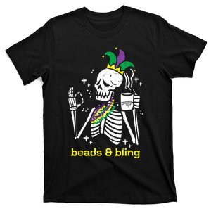 Mardi Gras Skeleton Beads Bling Funny Outfit Women T-Shirt