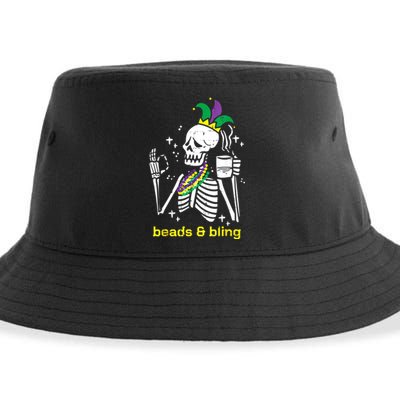 Mardi Gras Skeleton Beads Bling Funny Outfit Women Sustainable Bucket Hat