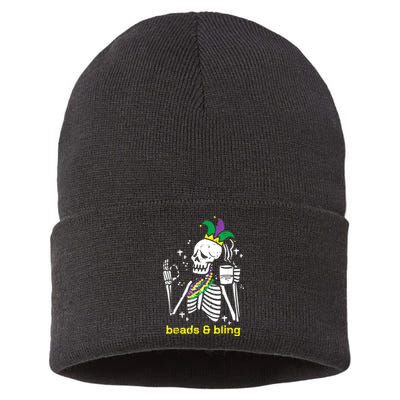 Mardi Gras Skeleton Beads Bling Funny Outfit Women Sustainable Knit Beanie