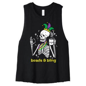 Mardi Gras Skeleton Beads Bling Funny Outfit Women Women's Racerback Cropped Tank