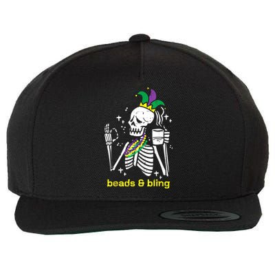 Mardi Gras Skeleton Beads Bling Funny Outfit Women Wool Snapback Cap