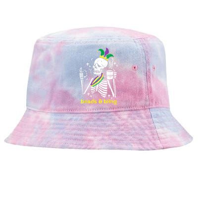 Mardi Gras Skeleton Beads Bling Funny Outfit Women Tie-Dyed Bucket Hat