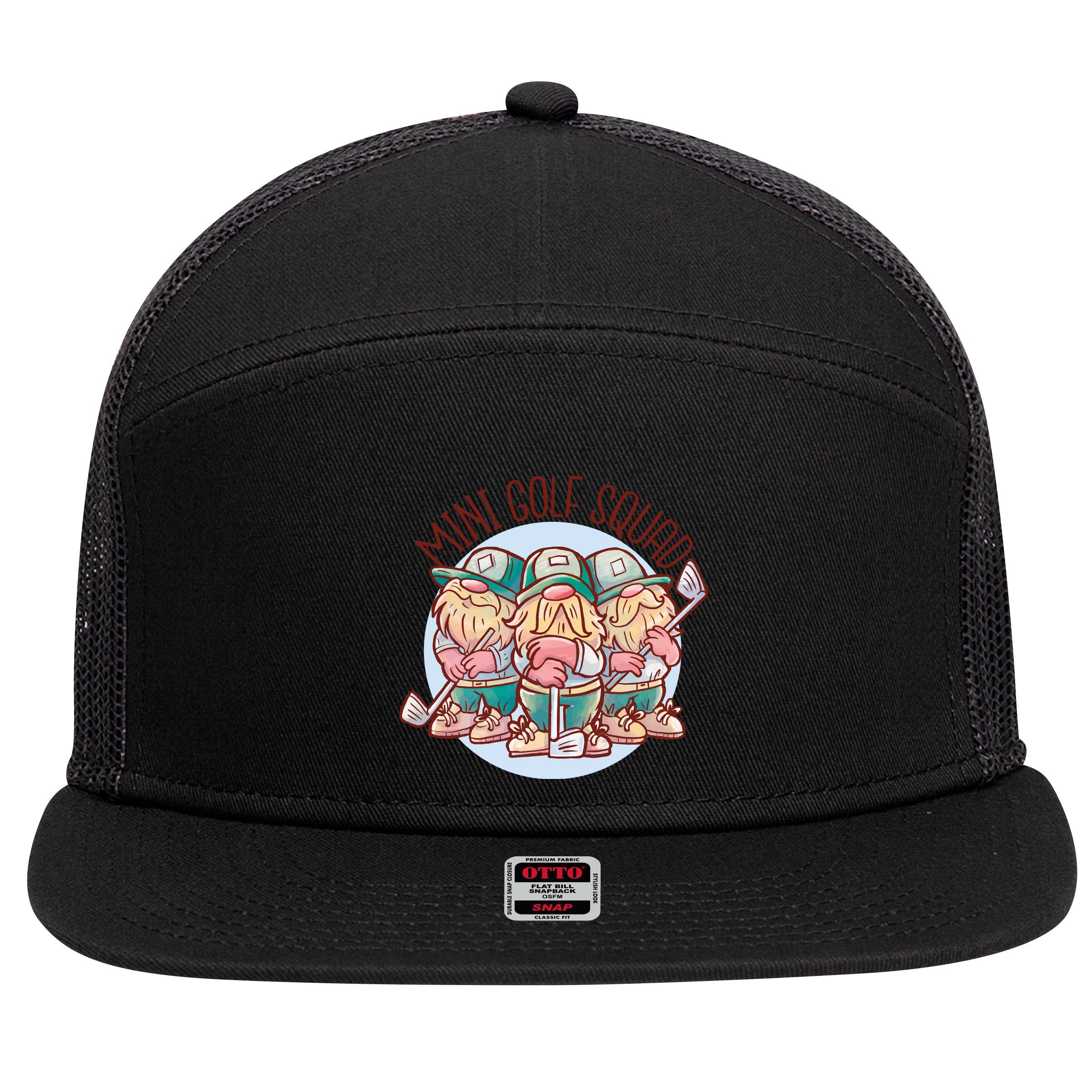 Mini Golf Squad Gnomes 7 Panel Mesh Trucker Snapback Hat