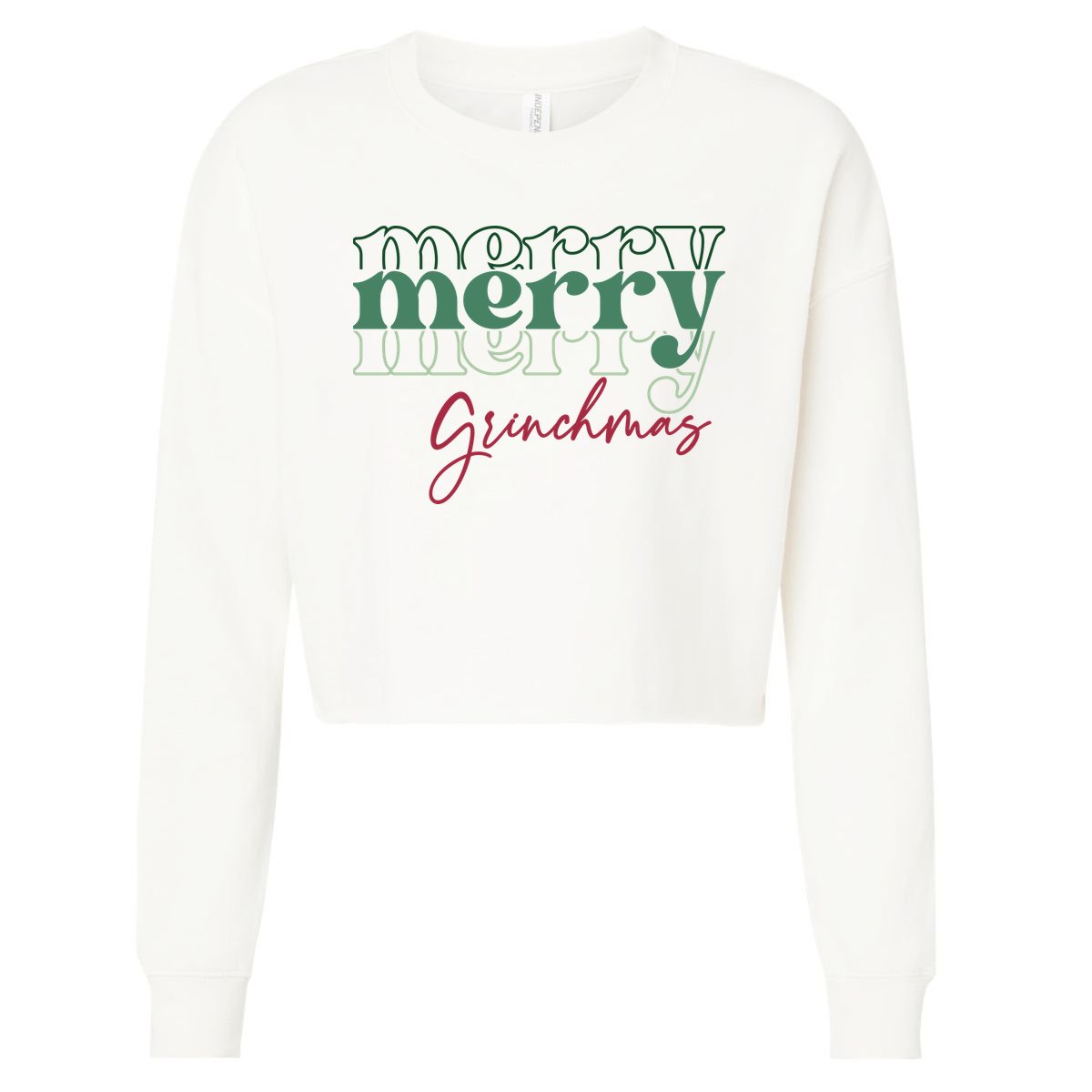 Merry Grinchmas Super Cute Christmas Cropped Pullover Crew