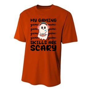 My Gaming Skills Are Scary Cute Game Player Ghost Halloween Gift Youth Performance Sprint T-Shirt