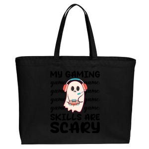 My Gaming Skills Are Scary Cute Game Player Ghost Halloween Gift Cotton Canvas Jumbo Tote