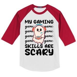 My Gaming Skills Are Scary Cute Game Player Ghost Halloween Gift Kids Colorblock Raglan Jersey