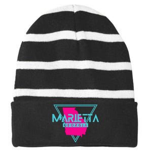 Marietta Georgia Souvenir Ga Retro Triangle Striped Beanie with Solid Band