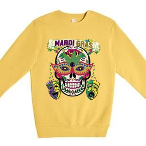 Mardi Gras Skull Cool Gift New Orleans Beads Masks Gift Premium Crewneck Sweatshirt