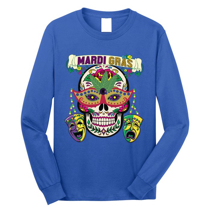 Mardi Gras Skull Cool Gift New Orleans Beads Masks Gift Long Sleeve Shirt