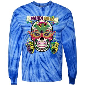 Mardi Gras Skull Cool Gift New Orleans Beads Masks Gift Tie-Dye Long Sleeve Shirt