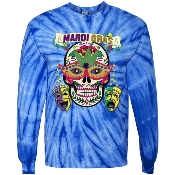 Mardi Gras Skull Cool Gift New Orleans Beads Masks Gift Tie-Dye Long Sleeve Shirt