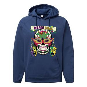 Mardi Gras Skull Cool Gift New Orleans Beads Masks Gift Performance Fleece Hoodie