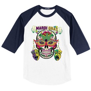 Mardi Gras Skull Cool Gift New Orleans Beads Masks Gift Baseball Sleeve Shirt