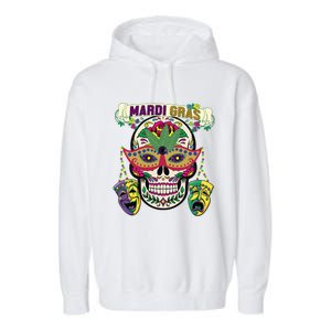 Mardi Gras Skull Cool Gift New Orleans Beads Masks Gift Garment-Dyed Fleece Hoodie