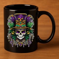 Mardi Gras Sugar Skull Party 11oz C Handle Ceramic Mug