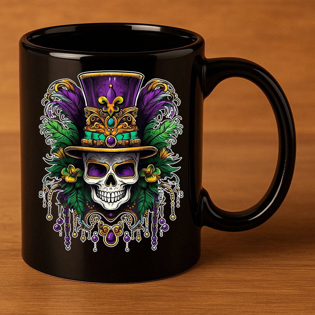 Mardi Gras Sugar Skull Party 11oz C Handle Ceramic Mug