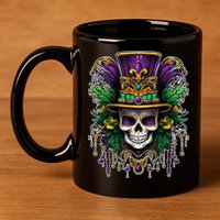 Mardi Gras Sugar Skull Party 11oz C Handle Ceramic Mug