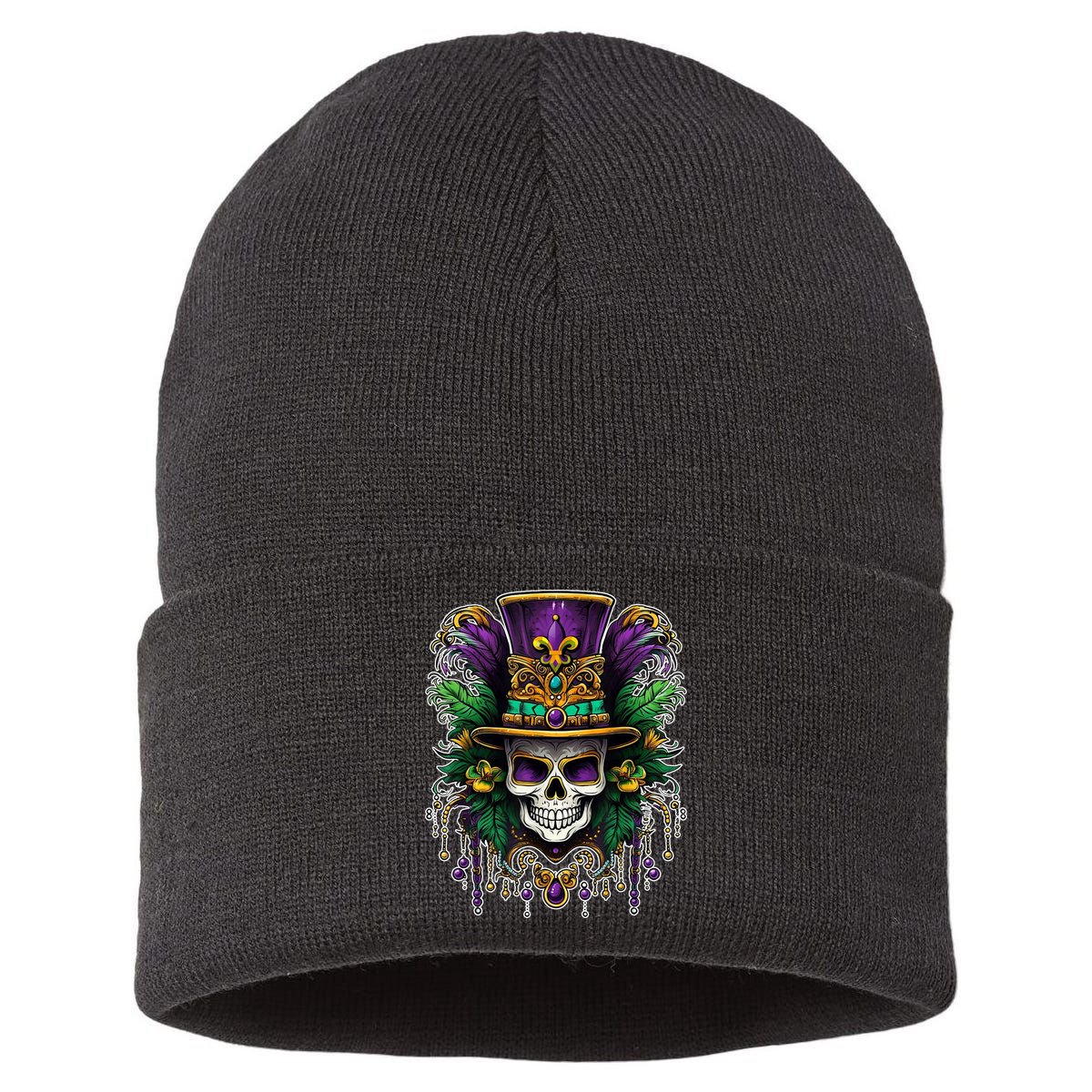 Mardi Gras Sugar Skull Party Sustainable Knit Beanie