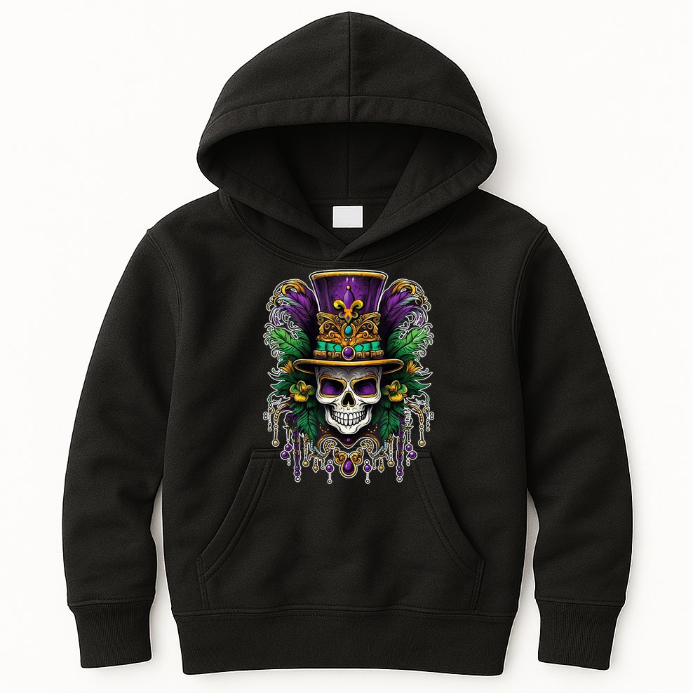 Mardi Gras Sugar Skull Party Kids Hoodie